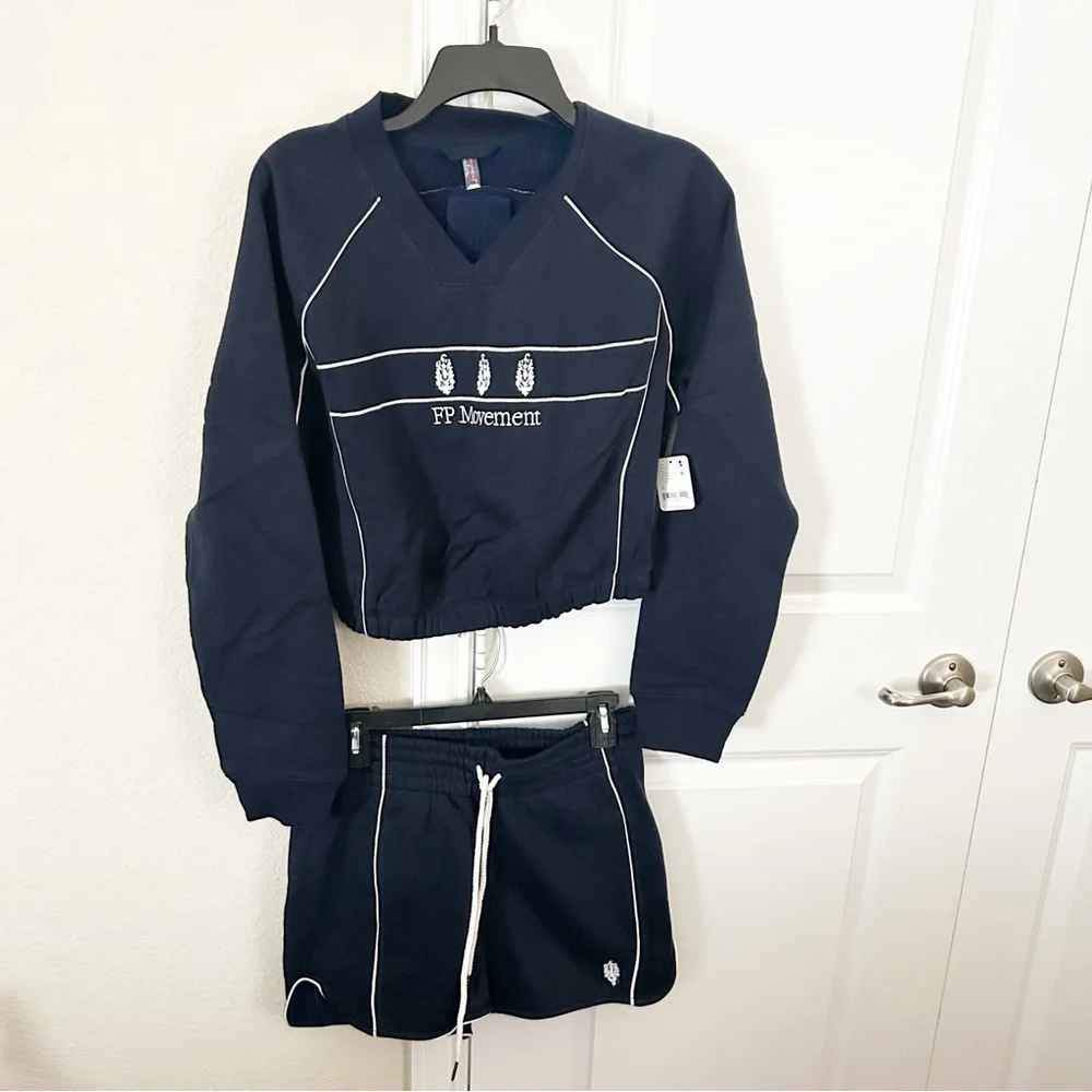 NWT Free People Seeing Double Logo Matching Set Sweatshirt Shorts